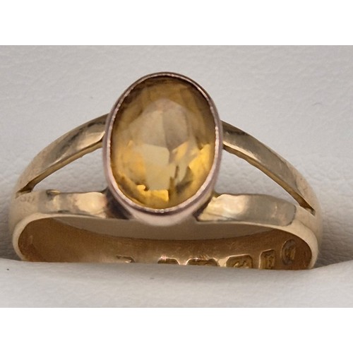 19 - Antique 18ct yellow gold ring set with an ovel citrine gem stone. [Ring size N] [2.26Grams]