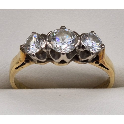 20 - 18ct yellow gold ring set with three round cut diamonds. Approx. 0.60cts diamonds. [Ring size J 1/2]... 