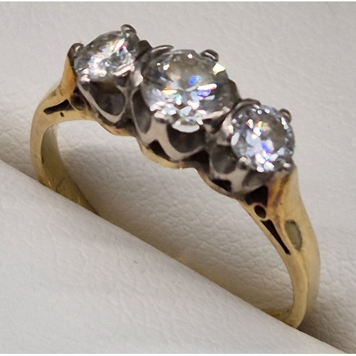 20 - 18ct yellow gold ring set with three round cut diamonds. Approx. 0.60cts diamonds. [Ring size J 1/2]... 