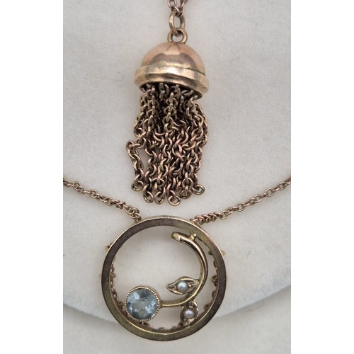 31 - Antique 9ct yellow gold Pendant fitted with a round cut Aquamarine gem stone and two seed pearls, 9c... 