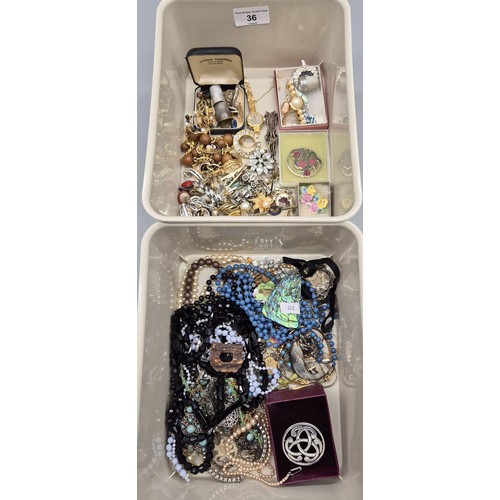 36 - Two small tubs of mixed costume jewellery; Sweetheart R.A.F Brooch and Pendant, Sarah Coventry neckl... 