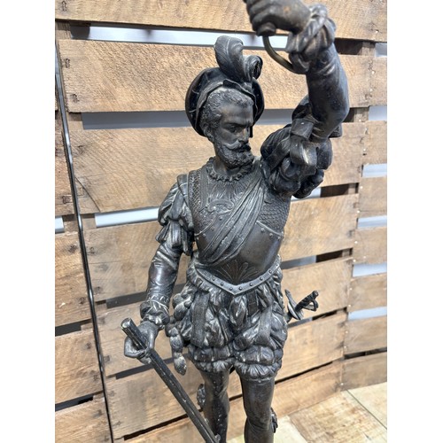 152 - Large 19th century bronzed spelter European soldier figure table lamp. [72cm high]