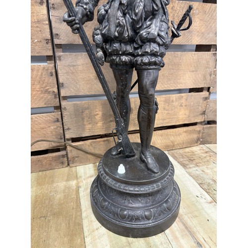 152 - Large 19th century bronzed spelter European soldier figure table lamp. [72cm high]