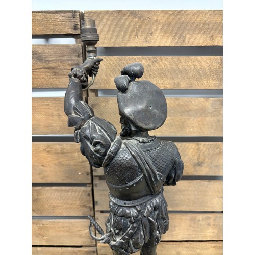 152 - Large 19th century bronzed spelter European soldier figure table lamp. [72cm high]