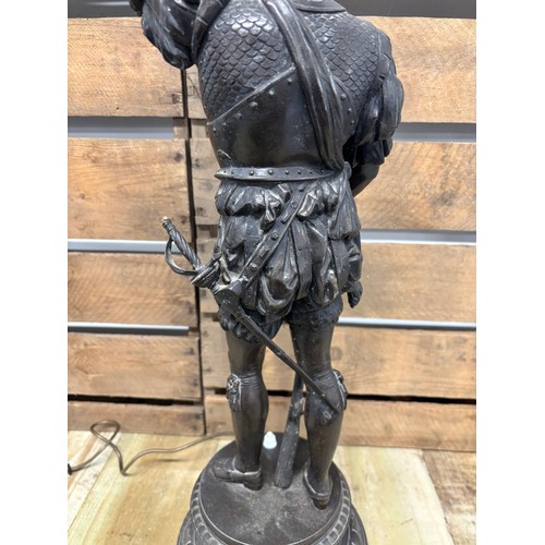 152 - Large 19th century bronzed spelter European soldier figure table lamp. [72cm high]