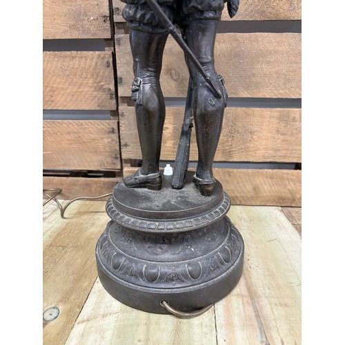 152 - Large 19th century bronzed spelter European soldier figure table lamp. [72cm high]