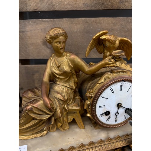 153 - 19th century French Ormolu and onyx figural mantel clock; 