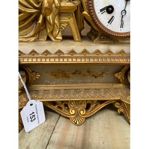 153 - 19th century French Ormolu and onyx figural mantel clock; 