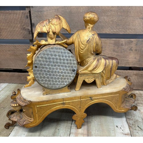 153 - 19th century French Ormolu and onyx figural mantel clock; 