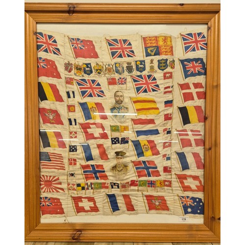 178 - Framed Collection of Silk Military cigarette cards. Produced by B.D.V. Cigarettes