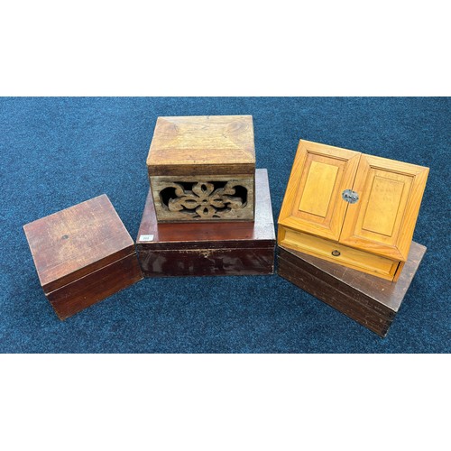 205 - A Selection of various antique and vintage boxes; Mexican pine storage box, Pine stationary box and ... 