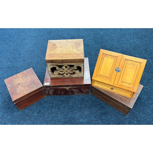 205 - A Selection of various antique and vintage boxes; Mexican pine storage box, Pine stationary box and ... 