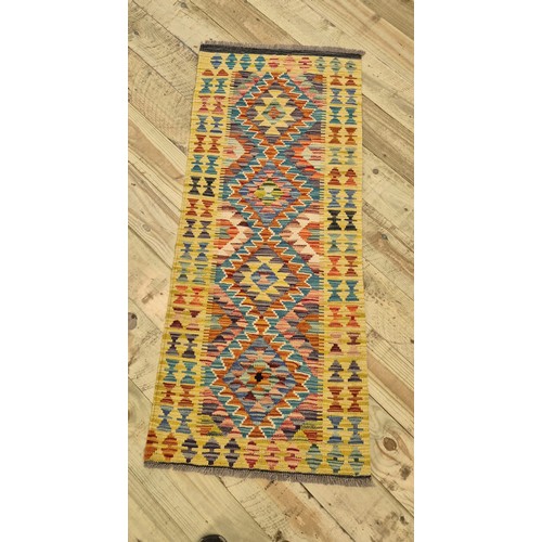 345 - Hand Knotted Chobi Kilim Runner Rug. [143x61cm]