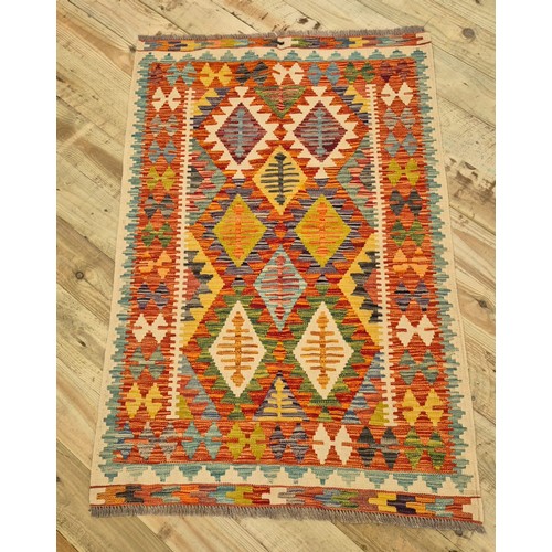 356 - Hand knotted Chobi Kilim rug- Aztec style- Vibrant colours. [148x102cm]