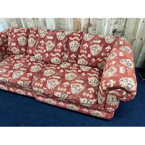 331 - Charnwood large sofa- showing coat of arms, Fleur De Lis and crown designs throughout. [78x254x122cm... 