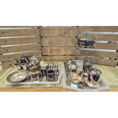 375 - Two trays of silver plated and E.P. Wares; Two Walker & Hall Birnam preserve pots with lids, various... 