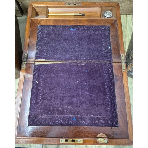 383 - Four various antique Jewellery and sewing boxes. Includes a mahogany writing slope.