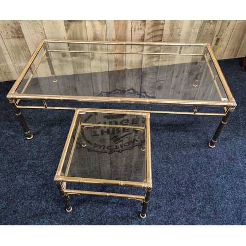 324 - Two vintage brass and glass tables; Coffee table and side table. [Coffee- 40x123x61cm]