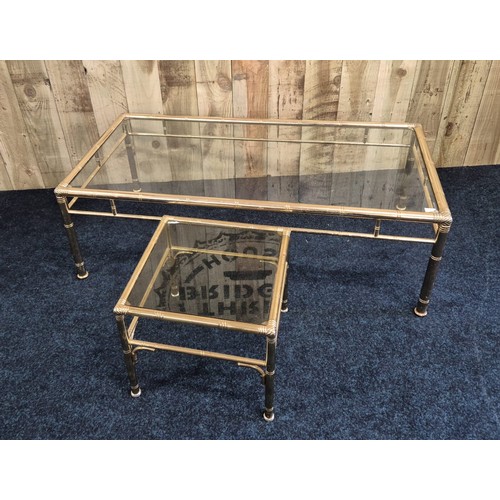 324 - Two vintage brass and glass tables; Coffee table and side table. [Coffee- 40x123x61cm]