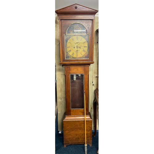 334 - 19th century Long case grandfather clock- Archibald Gray of Lesmahagow. Enamel painted dial showing ... 