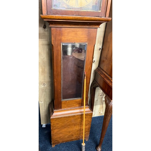 334 - 19th century Long case grandfather clock- Archibald Gray of Lesmahagow. Enamel painted dial showing ... 