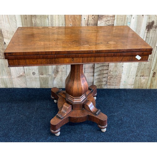 347 - 19th century Rosewood flip top games table. Rectangular top opening to a square and green round baiz... 