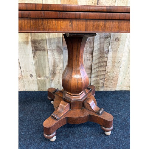 347 - 19th century Rosewood flip top games table. Rectangular top opening to a square and green round baiz... 