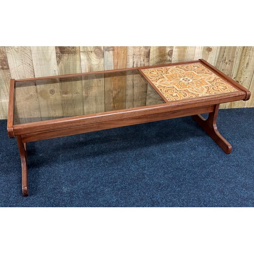 456 - Mid century G-Plan tile and black glass coffee table. [44x120x49cm]