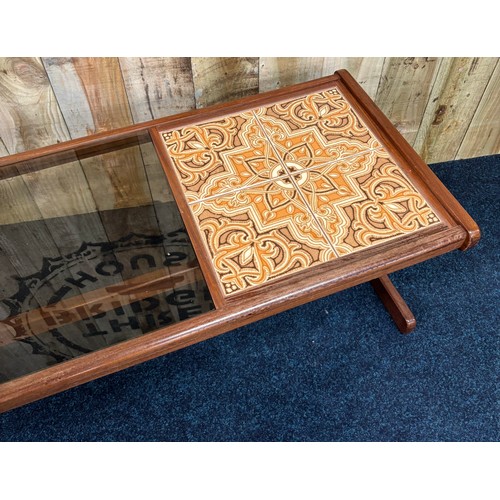 456 - Mid century G-Plan tile and black glass coffee table. [44x120x49cm]