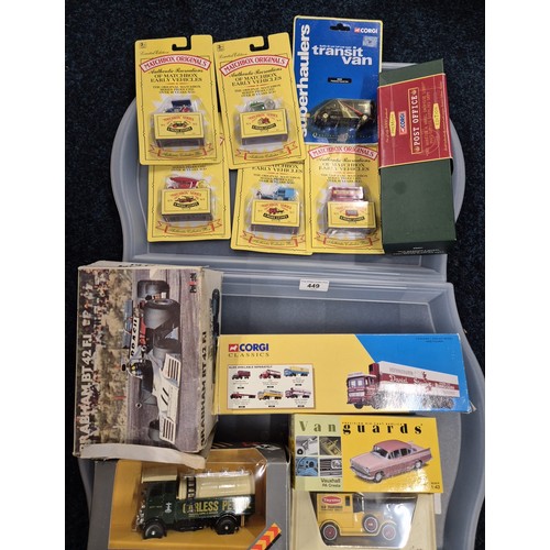 449 - Two trays of mixed boxed models; Corgi, Vanguard and Matchbox models