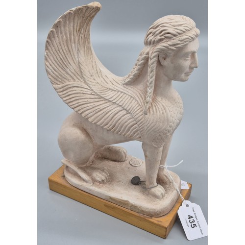 435 - A Plaster model of The Sphinx of Naxos. Fitted with a lead seal and raised on a wooden base. [25cm h... 