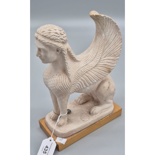 435 - A Plaster model of The Sphinx of Naxos. Fitted with a lead seal and raised on a wooden base. [25cm h... 