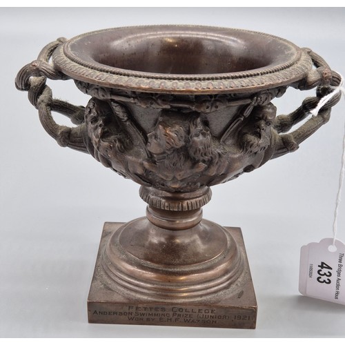 433 - Antique Bronze two handle urn. [13CM HIGH]