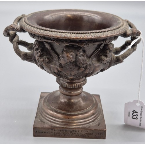 433 - Antique Bronze two handle urn. [13CM HIGH]