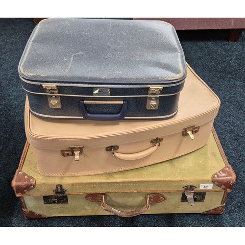 431 - Military canvas and leather bound military travel trunk and two vintage travel cases.