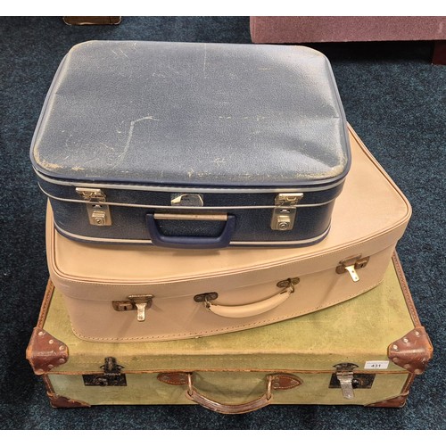 431 - Military canvas and leather bound military travel trunk and two vintage travel cases.