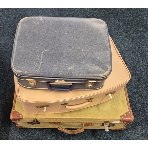 431 - Military canvas and leather bound military travel trunk and two vintage travel cases.