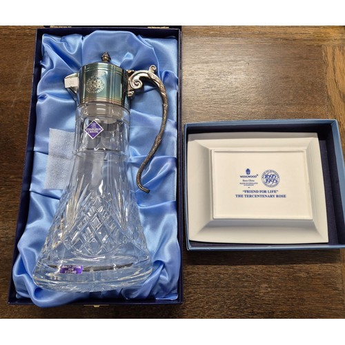 409 - Two boxed Bank of Scotland presentation items; Wedgwood pin dish & Edinburgh Crystal wine ewer.