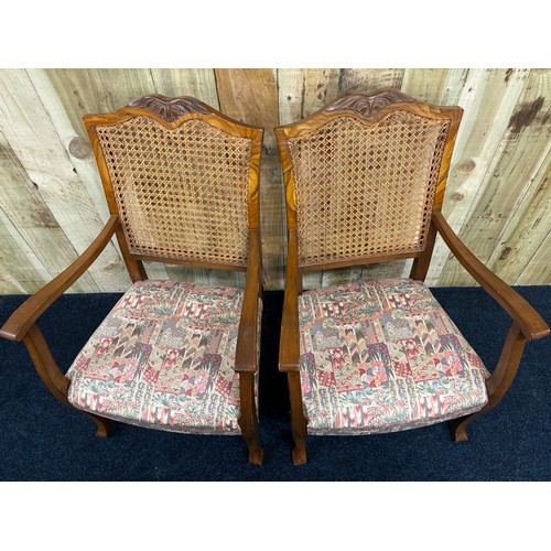 359 - A Pair of 1920's 30's bedroom armchairs. Bergère back and raised on shaped legs.