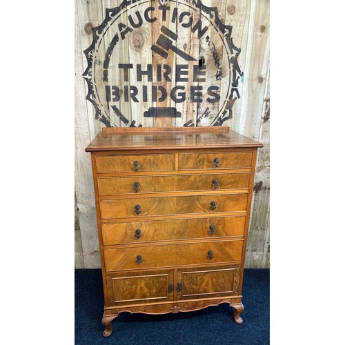 358 - Reproduction of an antique tallboy chest. Rectangle top, two small drawers over four narrow drawers ... 