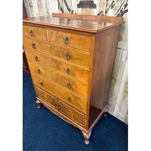 358 - Reproduction of an antique tallboy chest. Rectangle top, two small drawers over four narrow drawers ... 