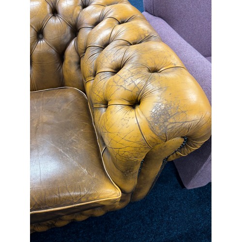 357 - Mustard Chesterfield button back club chair. [Left Castor needs attentions]