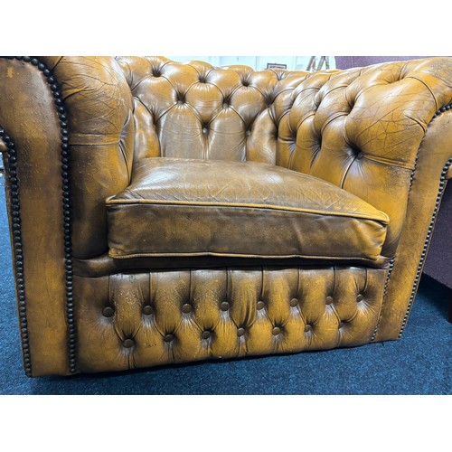 357 - Mustard Chesterfield button back club chair. [Left Castor needs attentions]