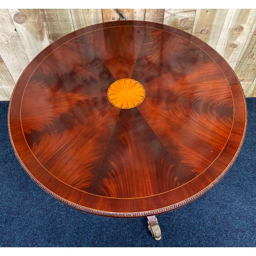 354 - Reproduction Bespoke antique style mahogany and satinwood inlay centre table. Flip top action. Carve... 