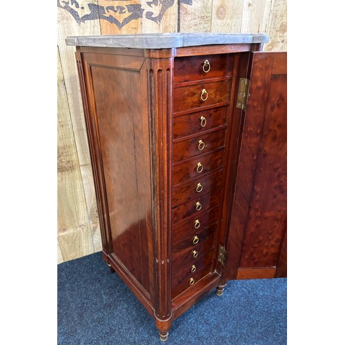 348 - Mahogany collectors cabinet with shaped marble top from the Victorian era. The panelled sides and fr... 