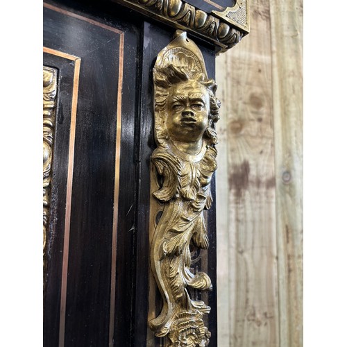 344 - Victorian pier cabinet with Carrara white marble top. The front has is decorated with brass inlay th... 