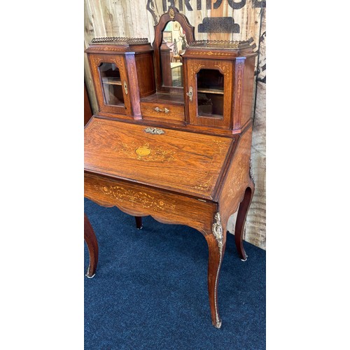 338 - Victorian Inlaid Rosewood Bonheur Du Jour/ writing desk. Two small cabinets decorated with delicate ... 