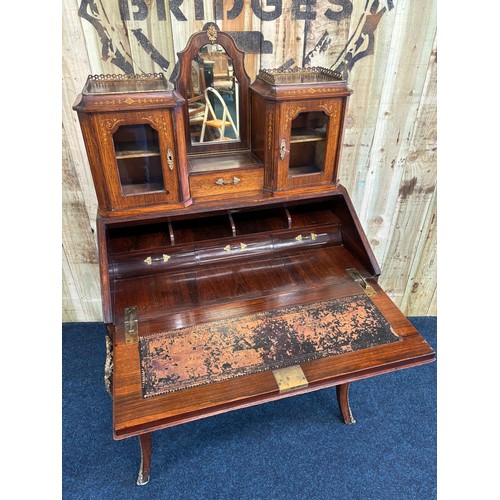 338 - Victorian Inlaid Rosewood Bonheur Du Jour/ writing desk. Two small cabinets decorated with delicate ... 