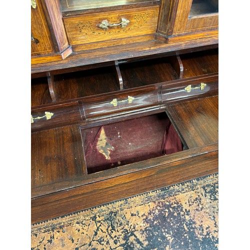 338 - Victorian Inlaid Rosewood Bonheur Du Jour/ writing desk. Two small cabinets decorated with delicate ... 