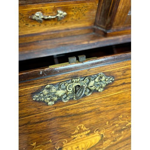 338 - Victorian Inlaid Rosewood Bonheur Du Jour/ writing desk. Two small cabinets decorated with delicate ... 